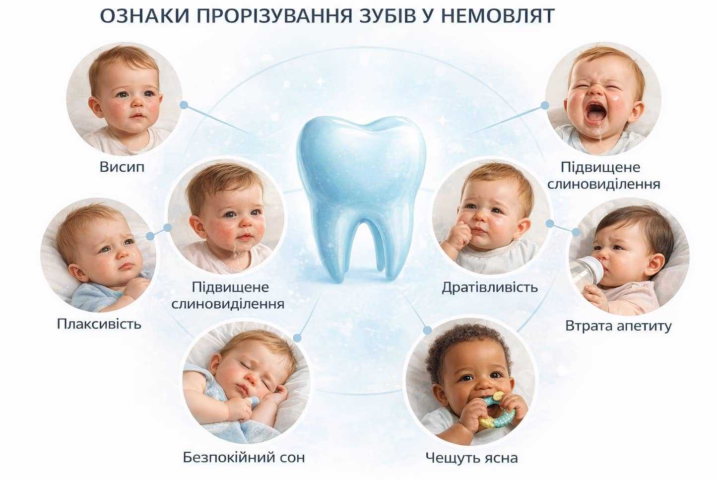 Прорізування зубів у немовлят: симптоми, терміни та що робити батькам 1 ознаки прорізування зубів у немовлят